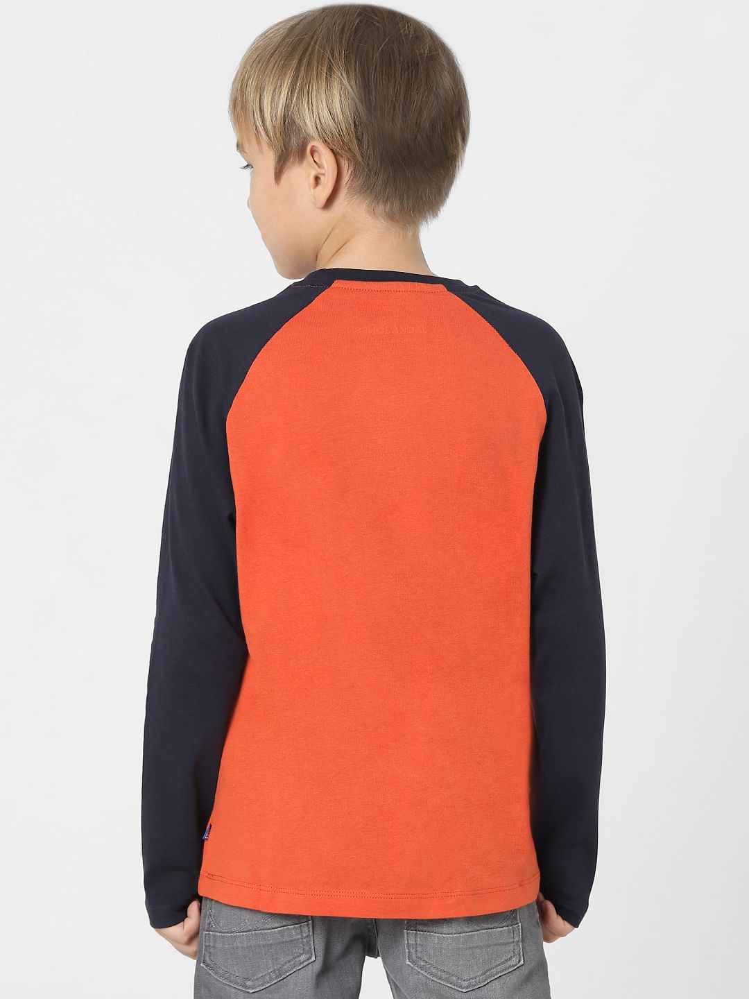 Boys Red Colourblocked Full Sleeves T-shirt