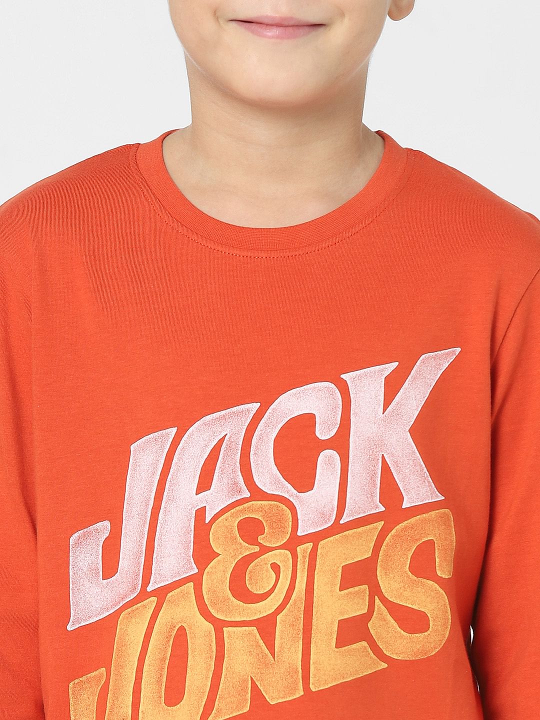 Boys Red Logo Print Full Sleeves T-shirt