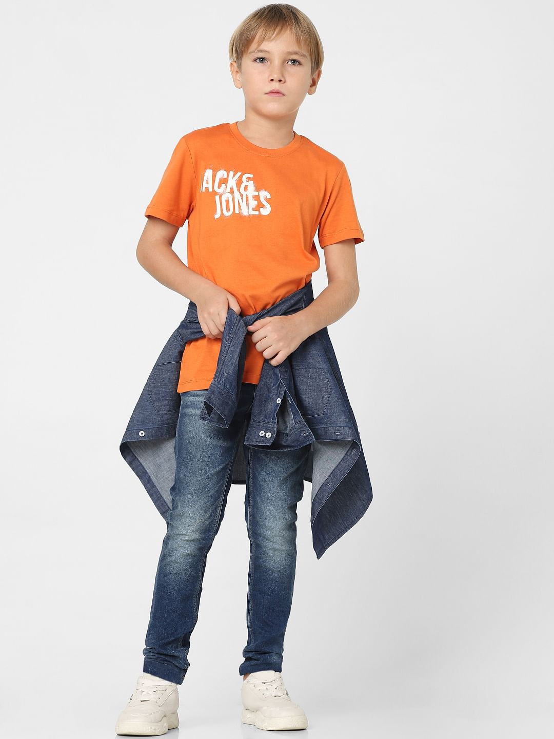 Boys Orange Logo Print Crew Neck T-shirt - 4/5Y