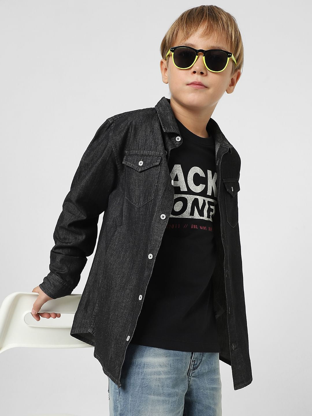 Boys Black Logo Print Full Sleeves T-shirt - 4/5Y