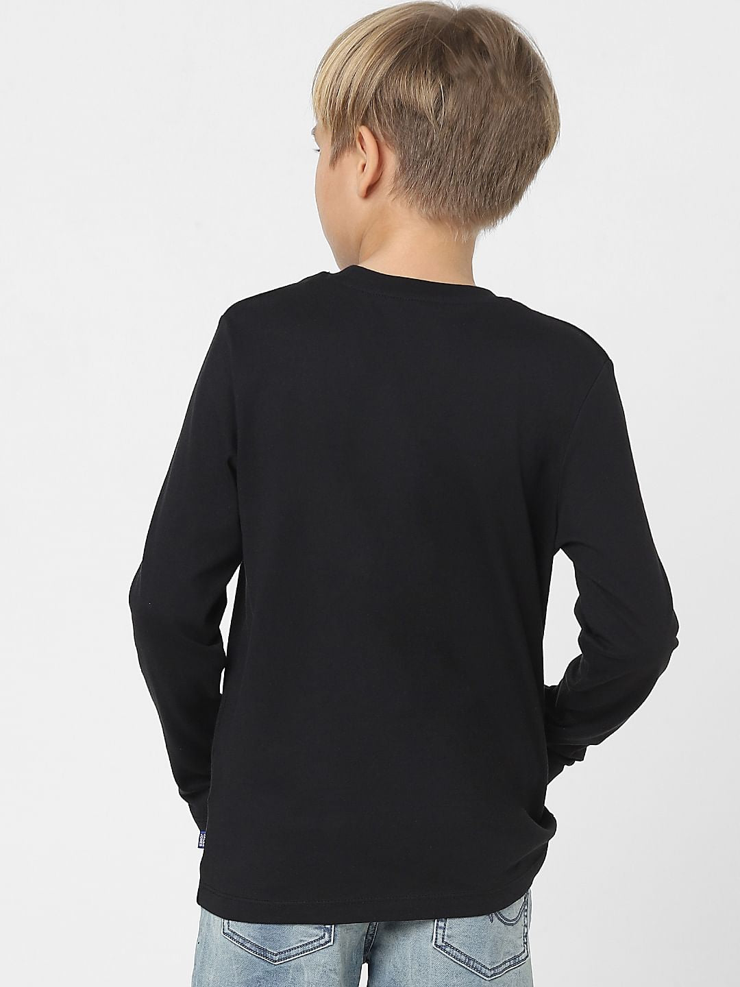 Boys Black Logo Print Full Sleeves T-shirt