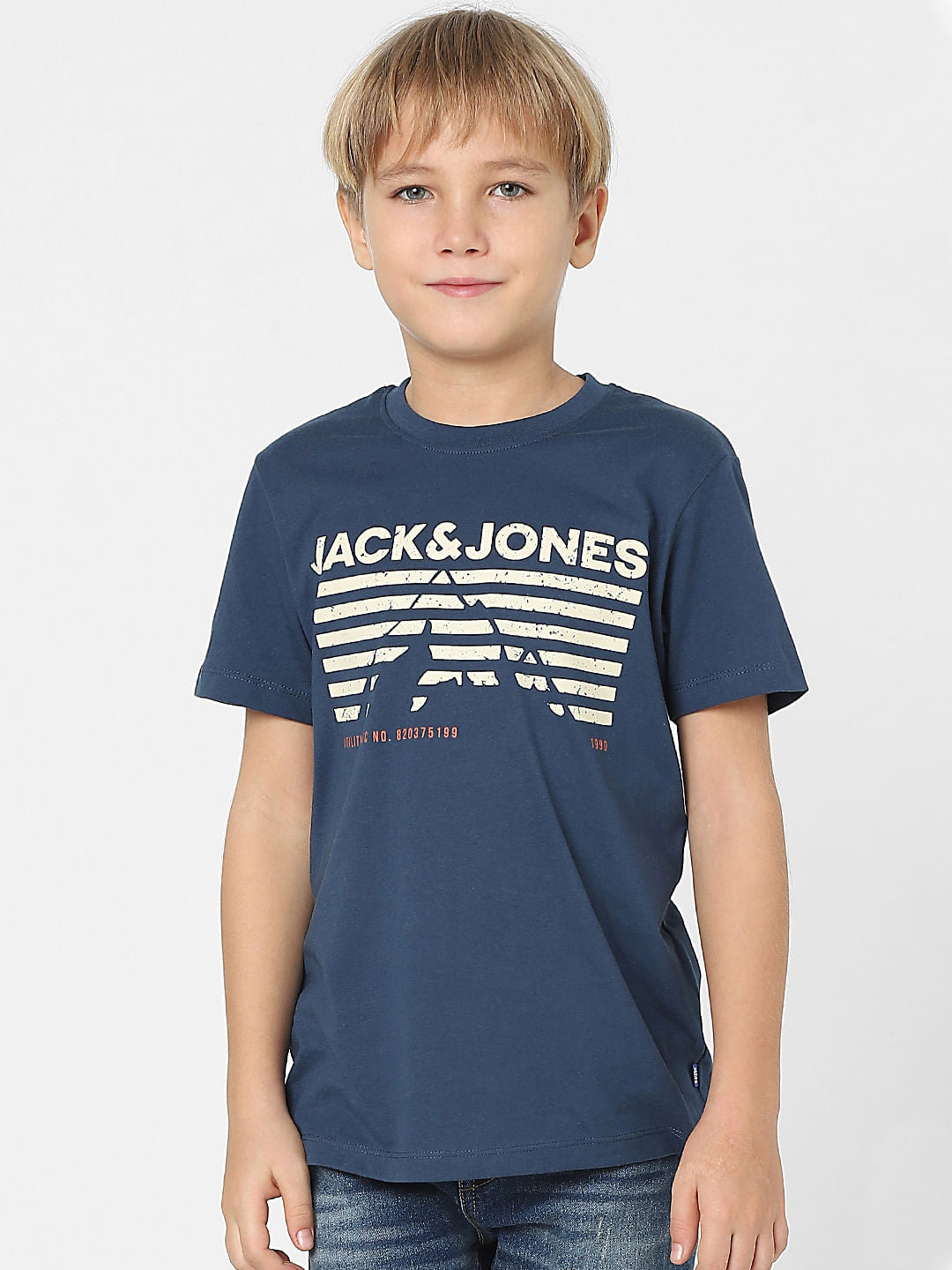 Boys Blue Logo Print Crew Neck T-shirt