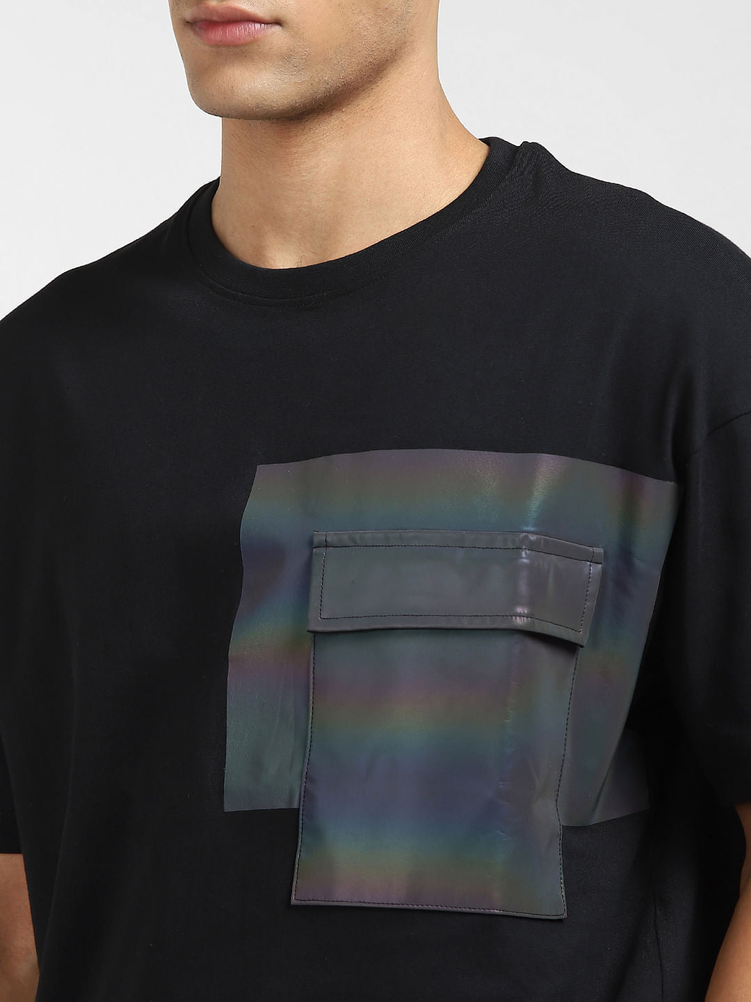 Black Oversized Pocket Crew Neck T-shirt