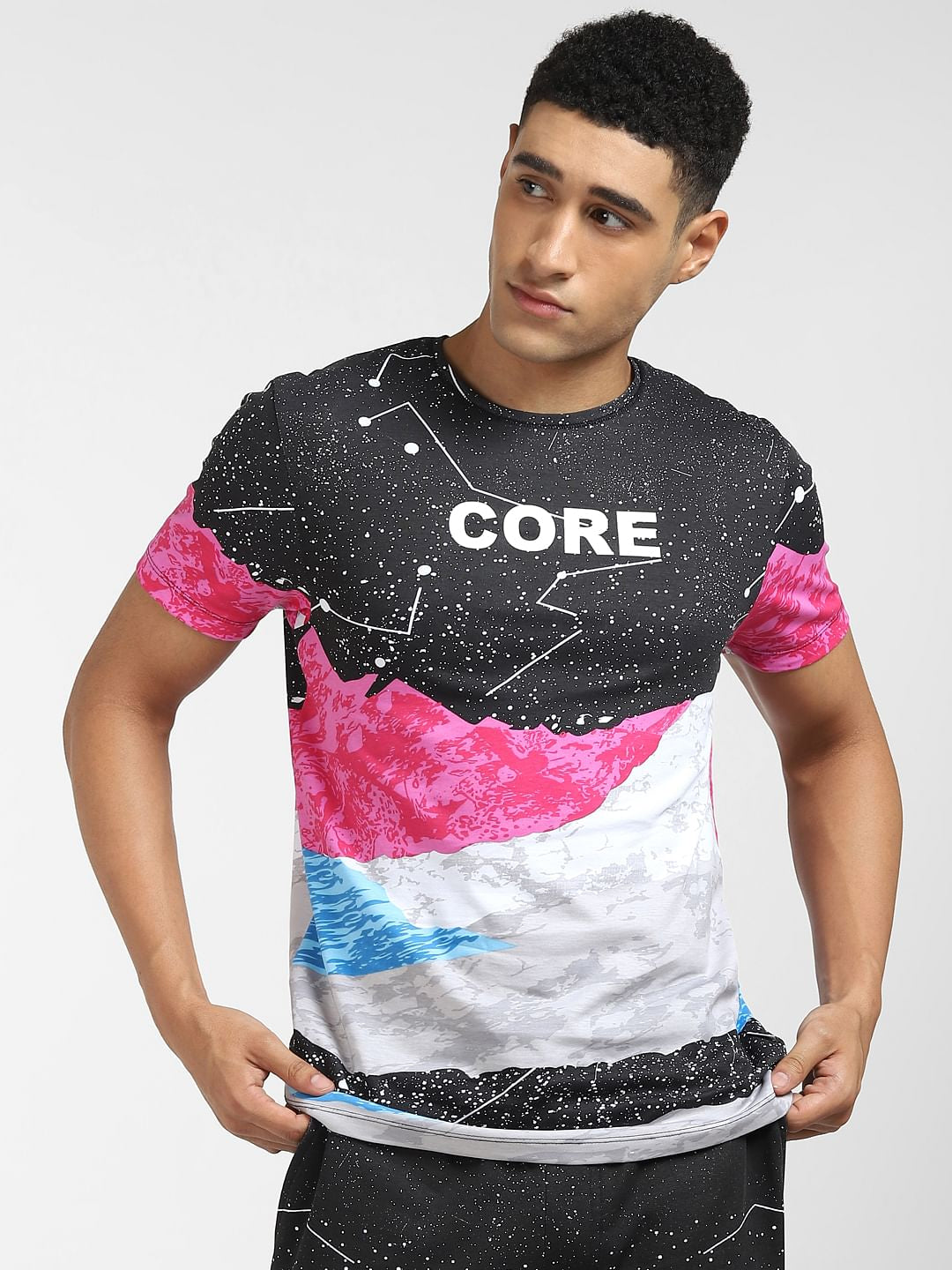 Black All Over Print Crew Neck T-shirt