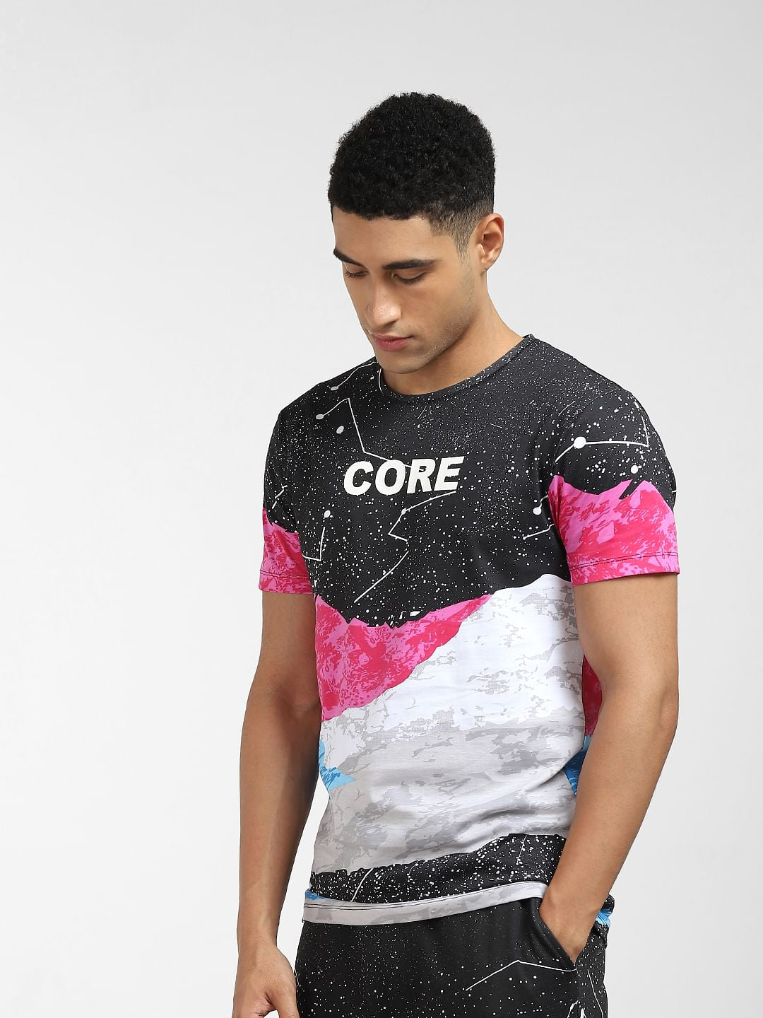 Black All Over Print Crew Neck T-shirt