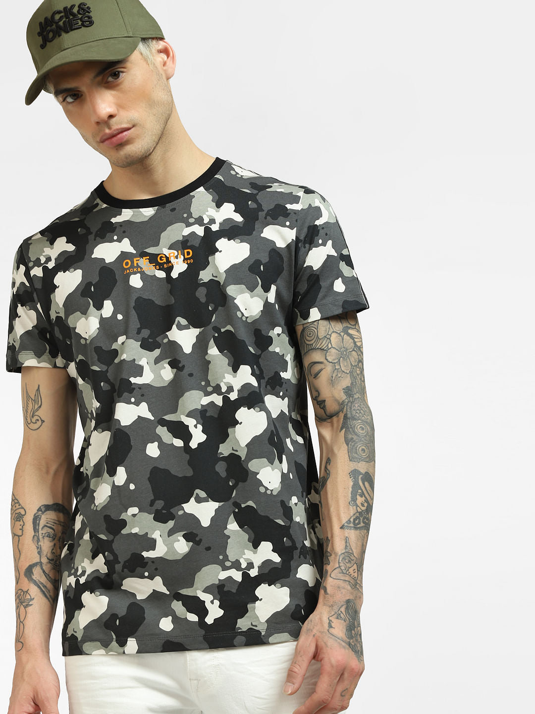 Black Abstract Print Crew Neck T-shirt - S