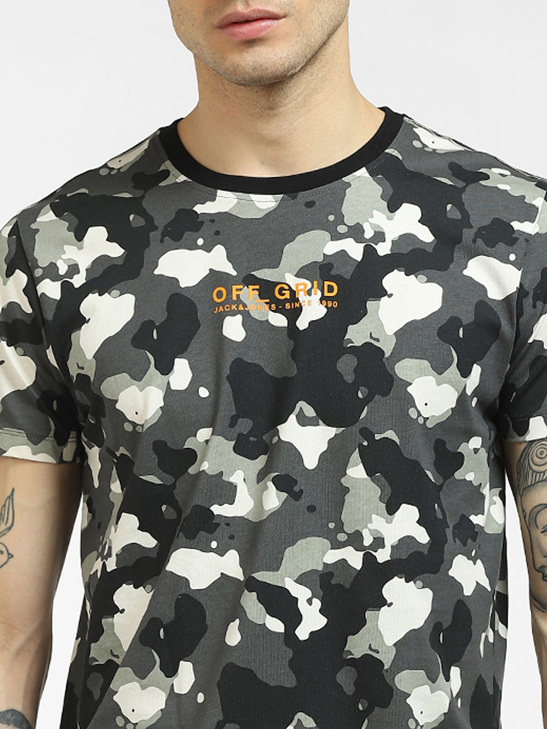 Black Abstract Print Crew Neck T-shirt