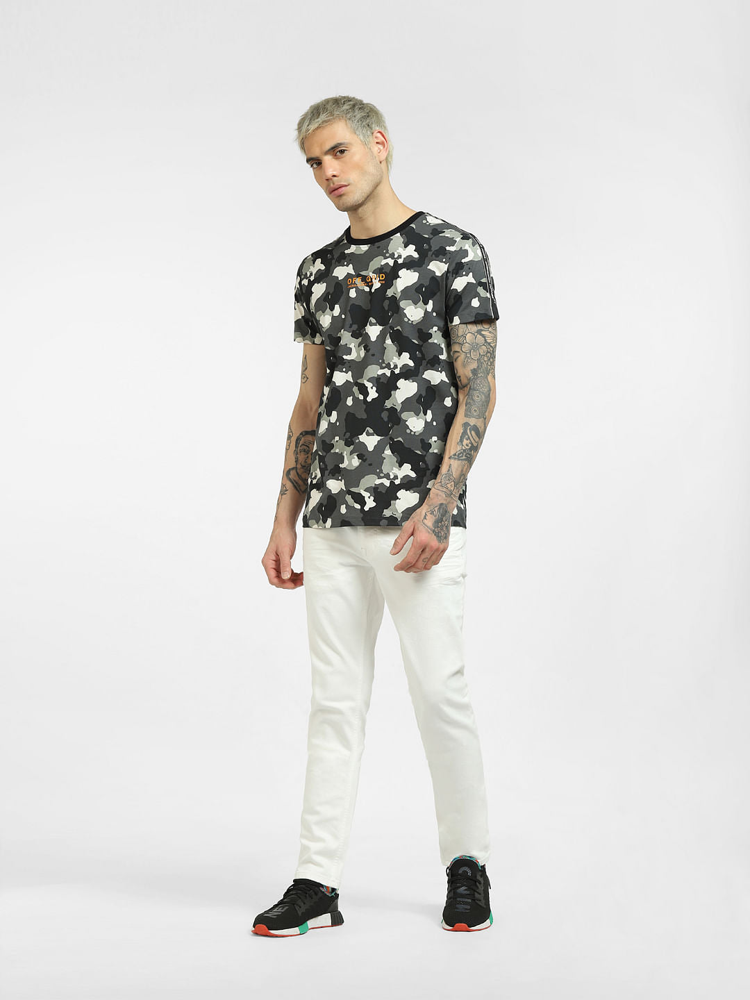 Black Abstract Print Crew Neck T-shirt