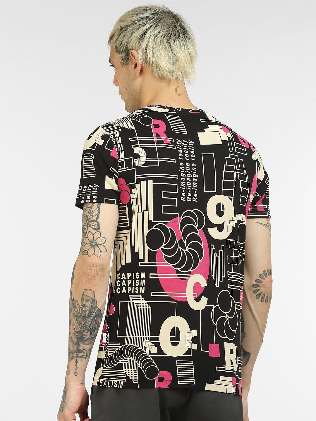 Black Abstract Print Crew Neck T-shirt