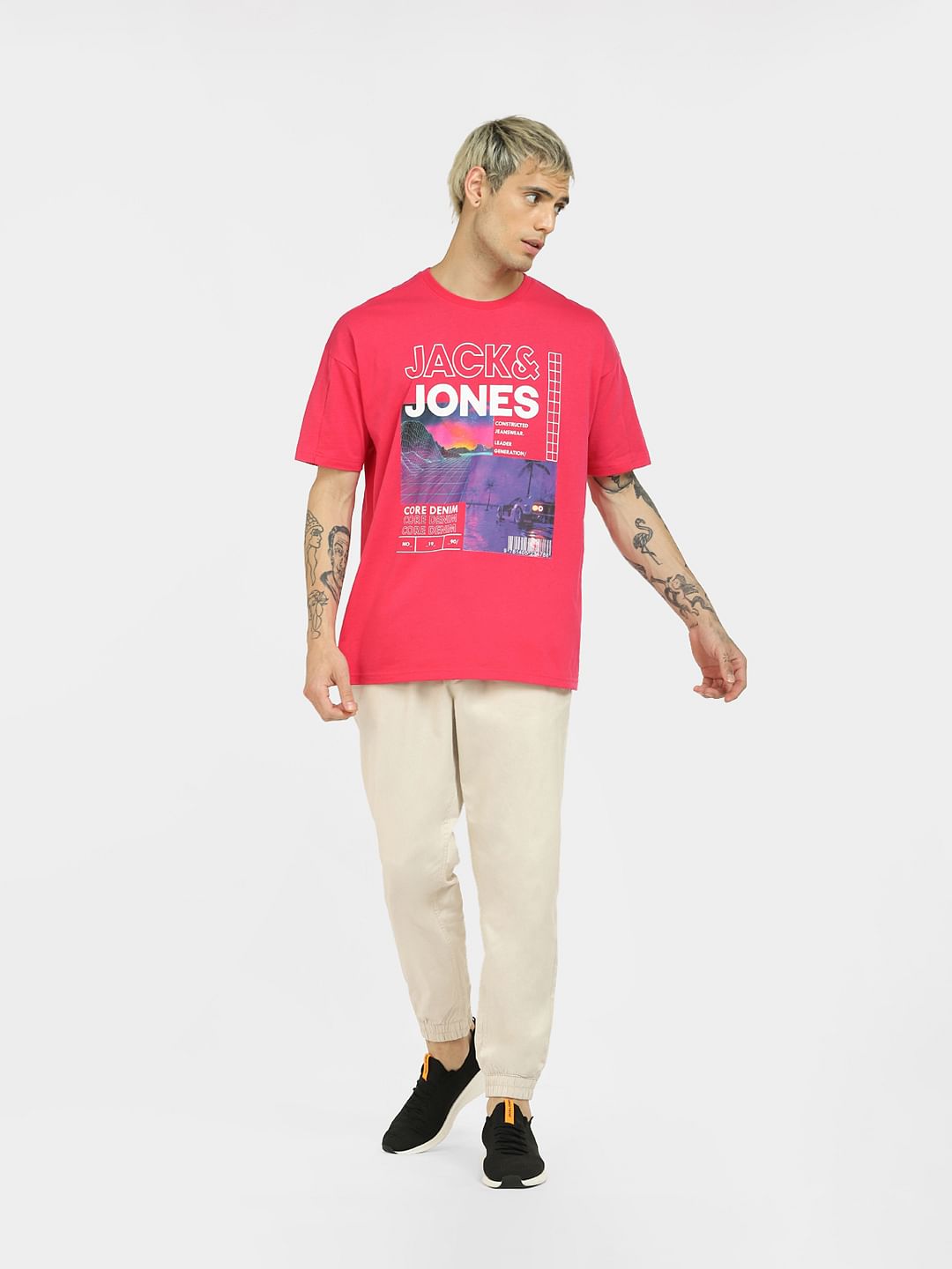 Red Graphic Loose Fit Crew Neck T-Shirt - S