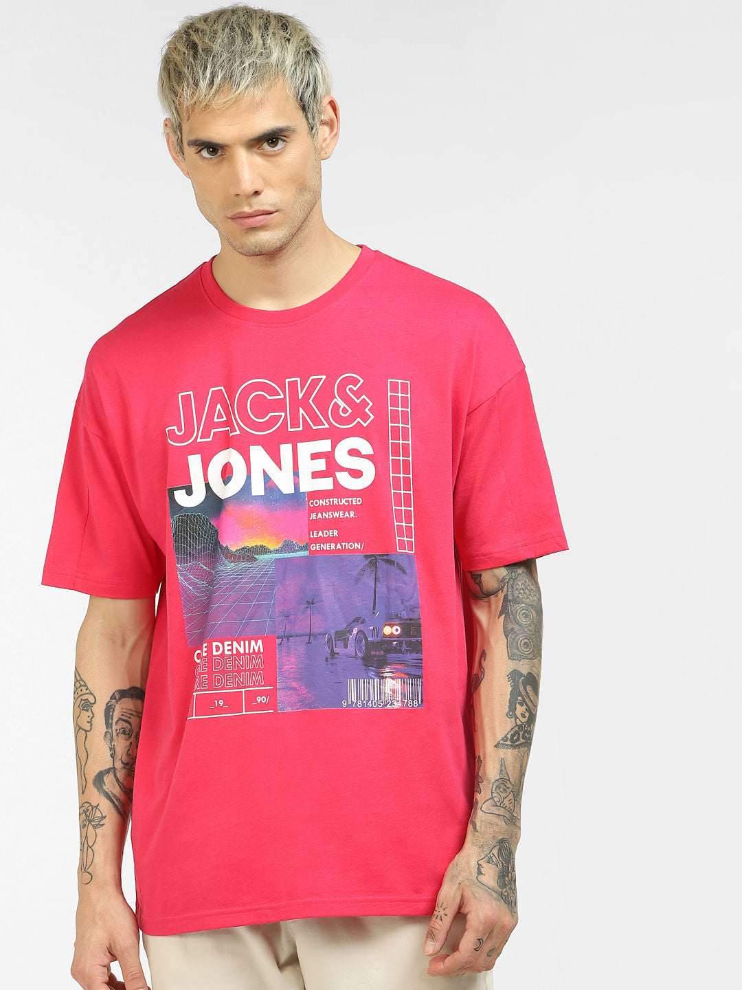 Red Graphic Loose Fit Crew Neck T-Shirt