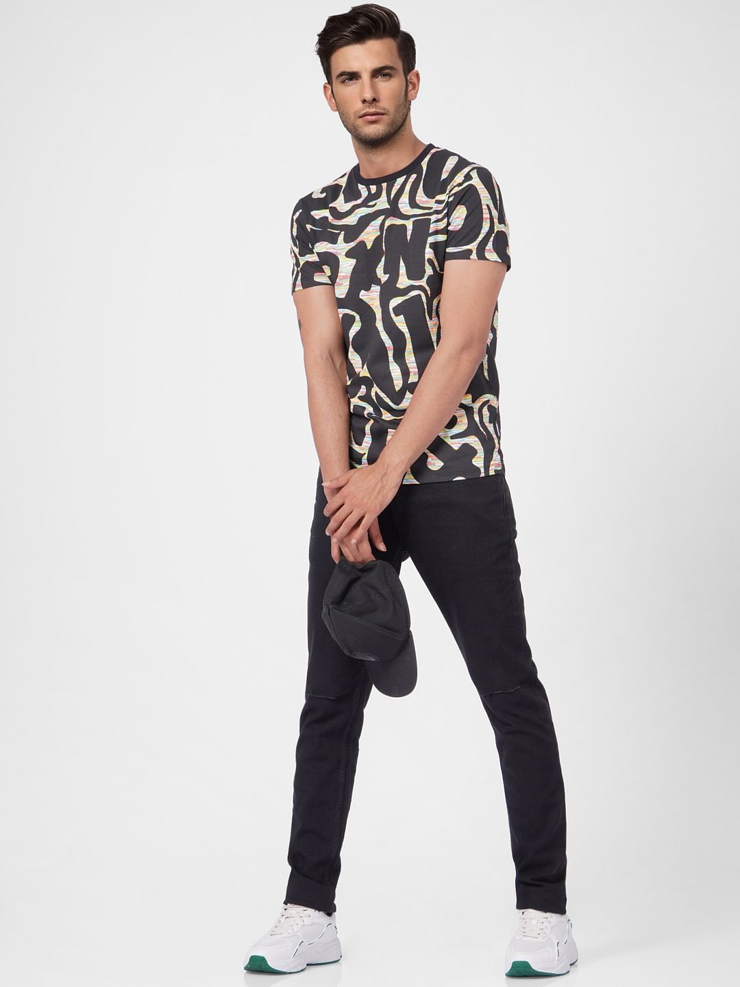 Black Graphic Print Crew Neck T-shirt