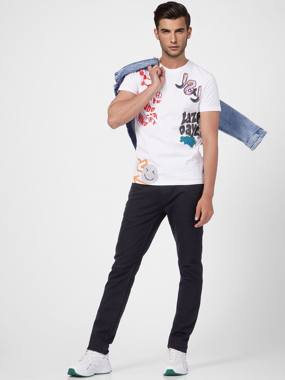 White Graphic Print Crew Neck T-shirt - S