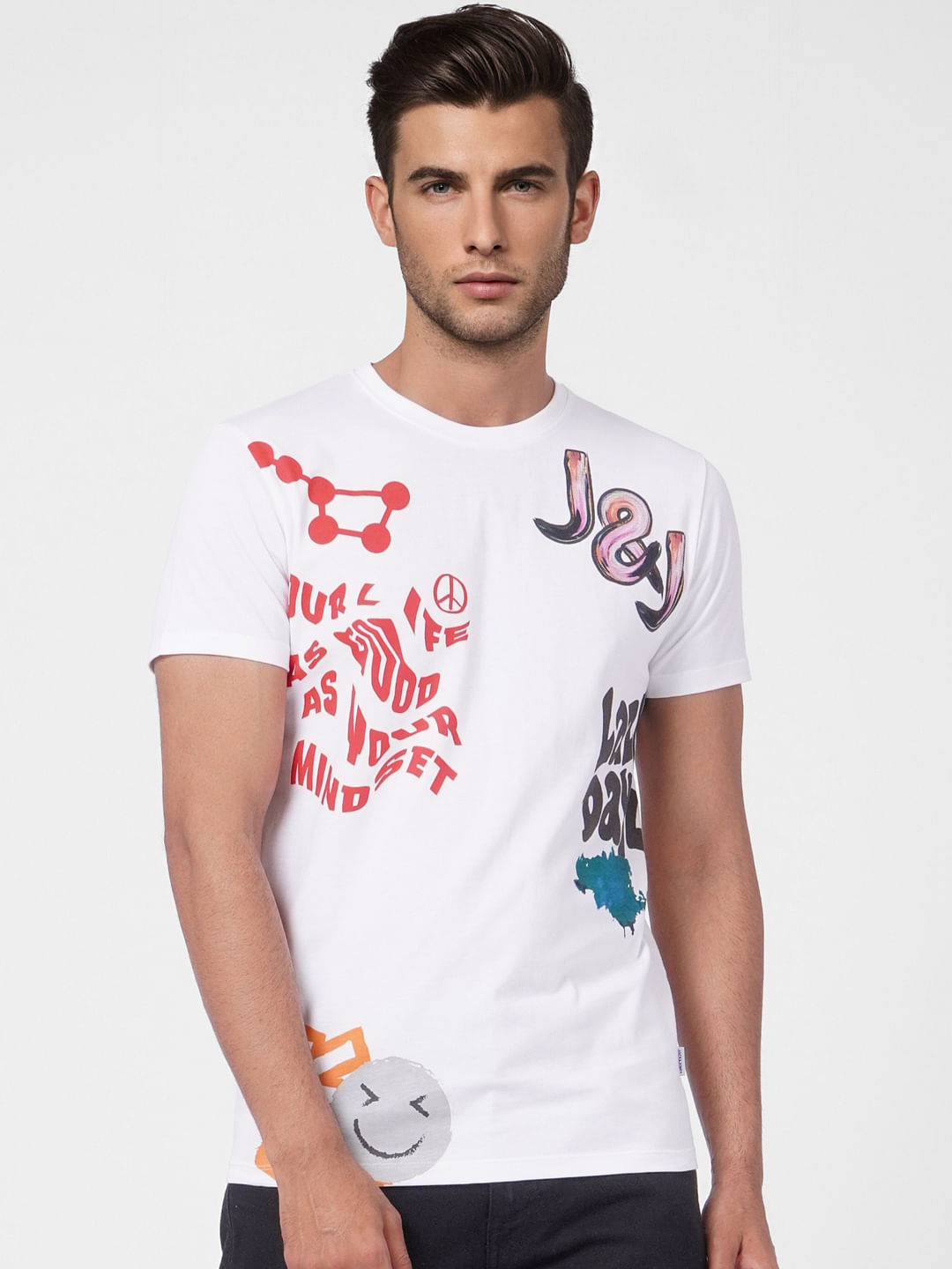 White Graphic Print Crew Neck T-shirt