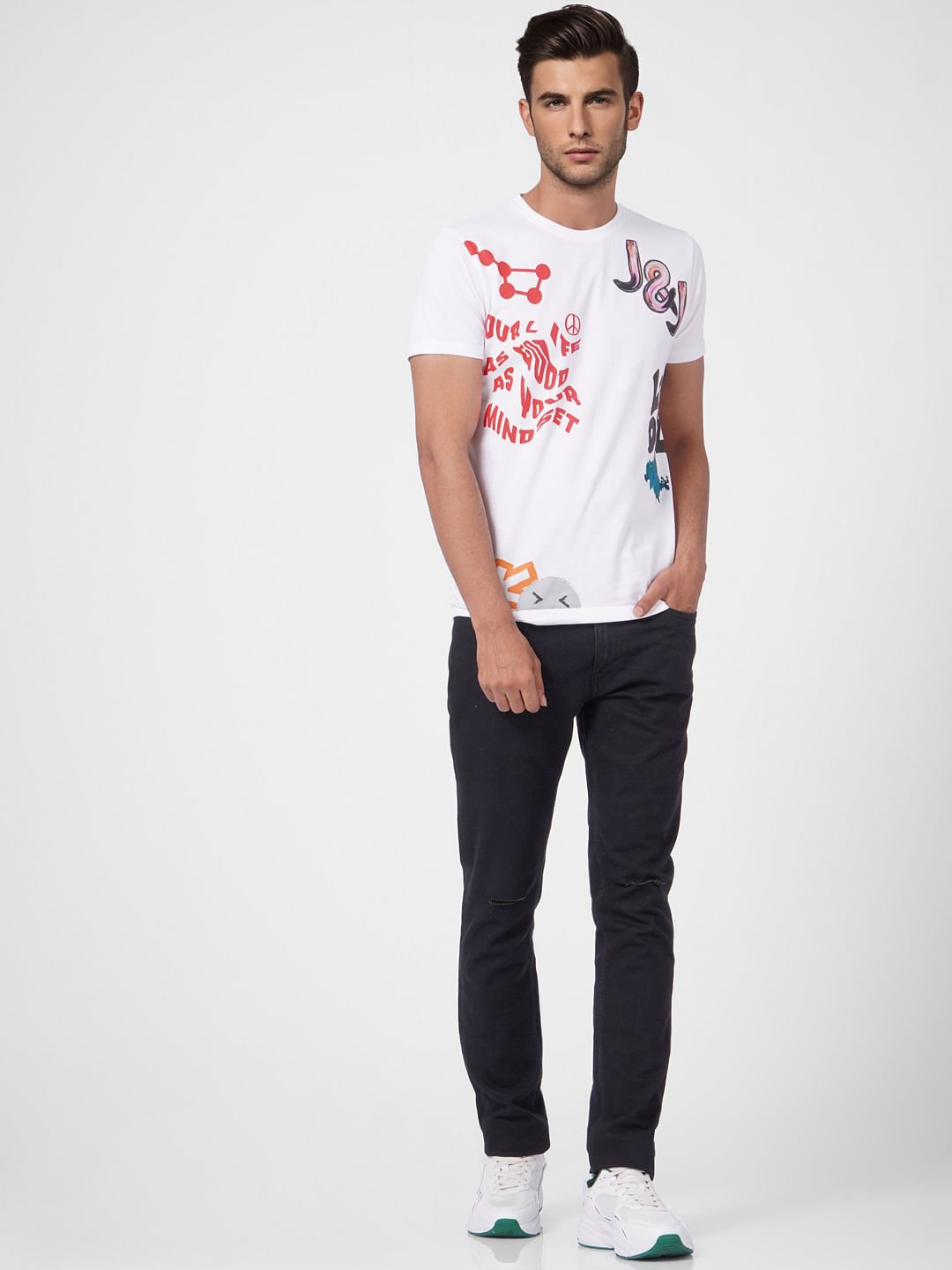 White Graphic Print Crew Neck T-shirt