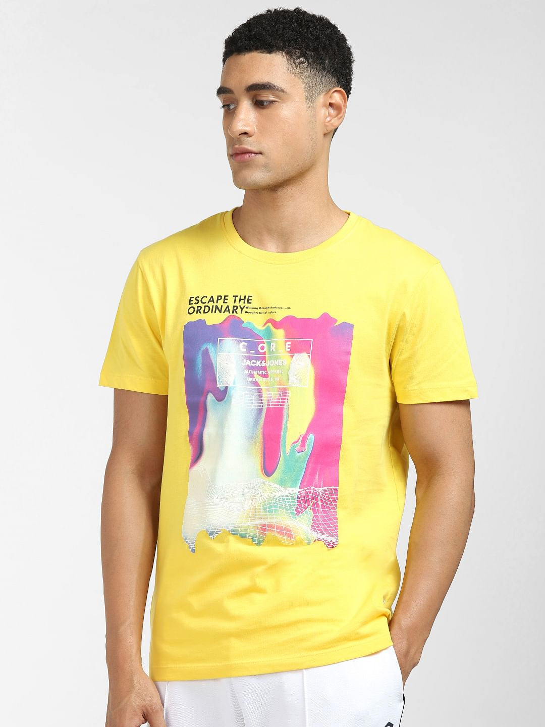 Yellow Graphic Print Crew Neck T-shirt