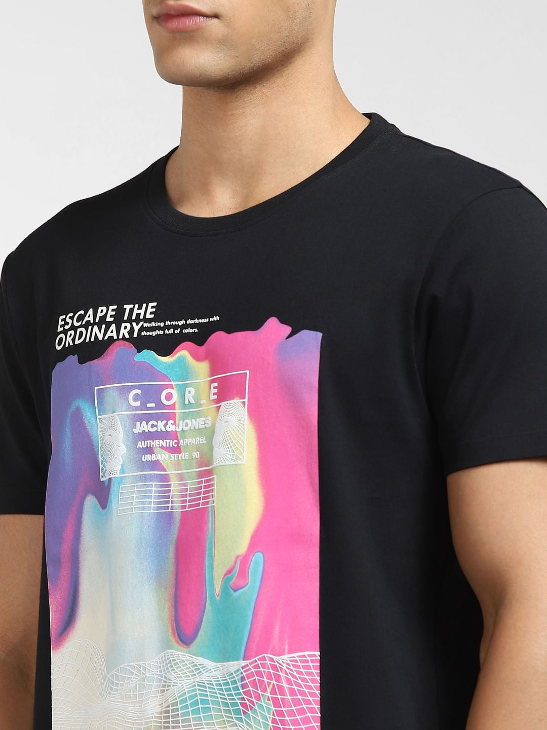 Black Graphic Print Crew Neck T-shirt