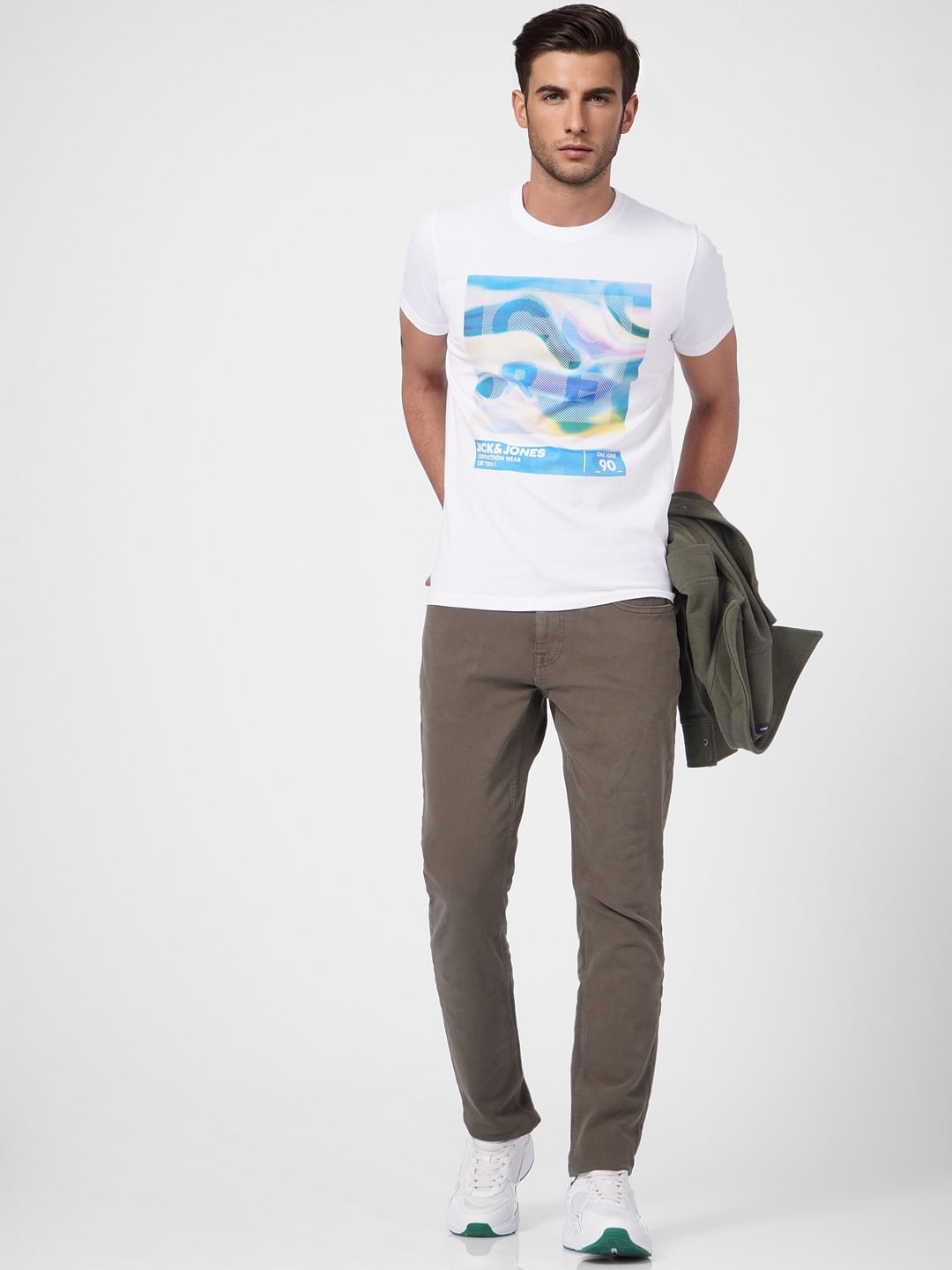 White Graphic Print Crew Neck T-shirt - S