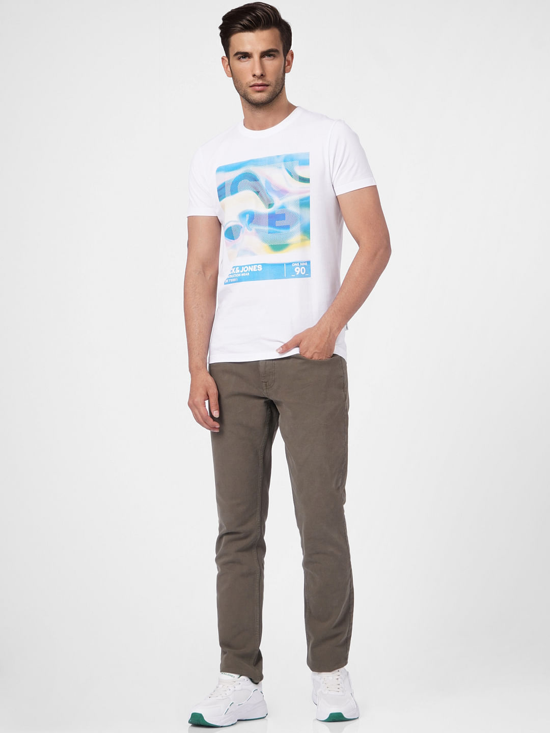 White Graphic Print Crew Neck T-shirt