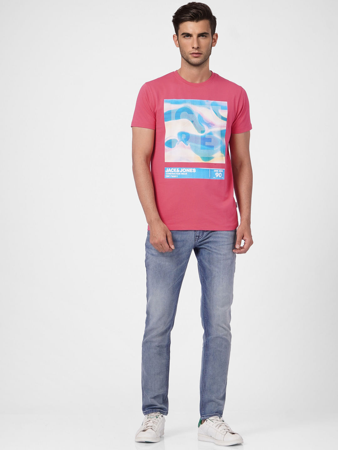 Pink Graphic Print Crew Neck T-shirt