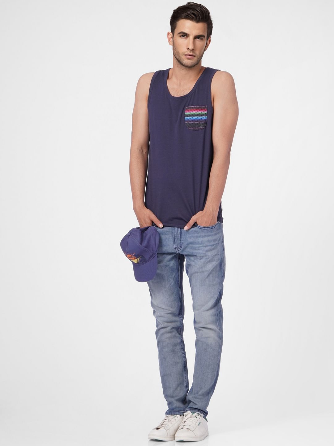 Blue Graphic Print Crew Neck T-shirt - S