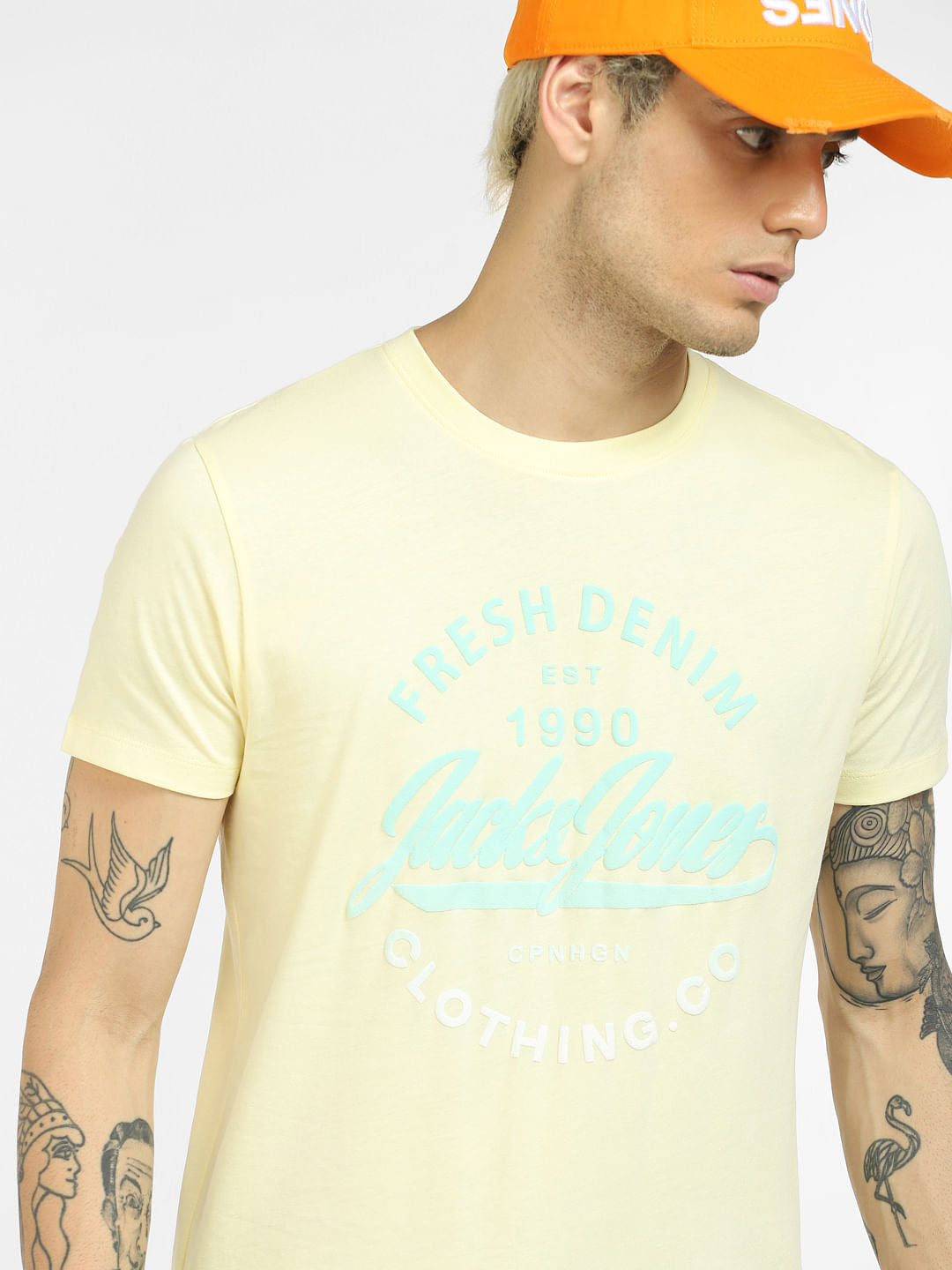 Yellow Graphic Print Crew Neck T-shirt - S