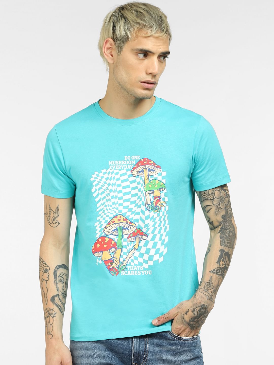 Blue Graphic Print Crew Neck T-shirt