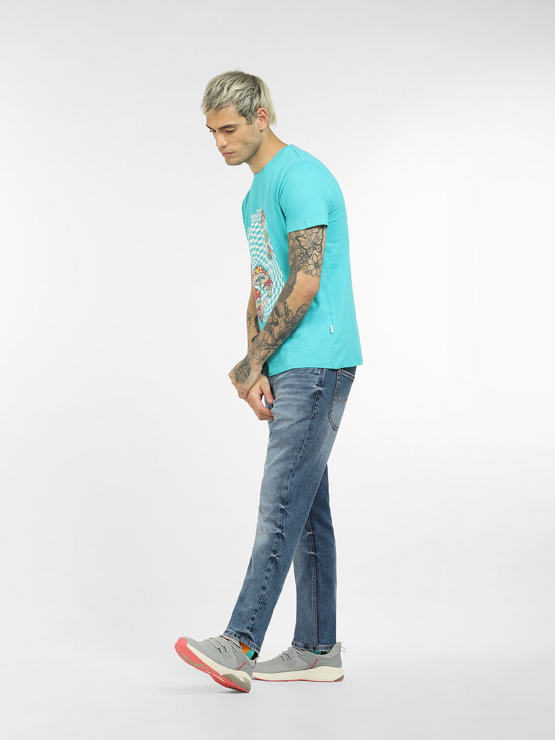 Blue Graphic Print Crew Neck T-shirt