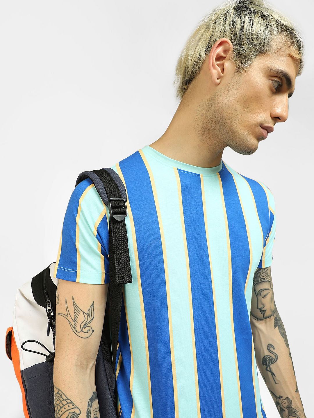 Blue Striped Crew Neck T-shirt