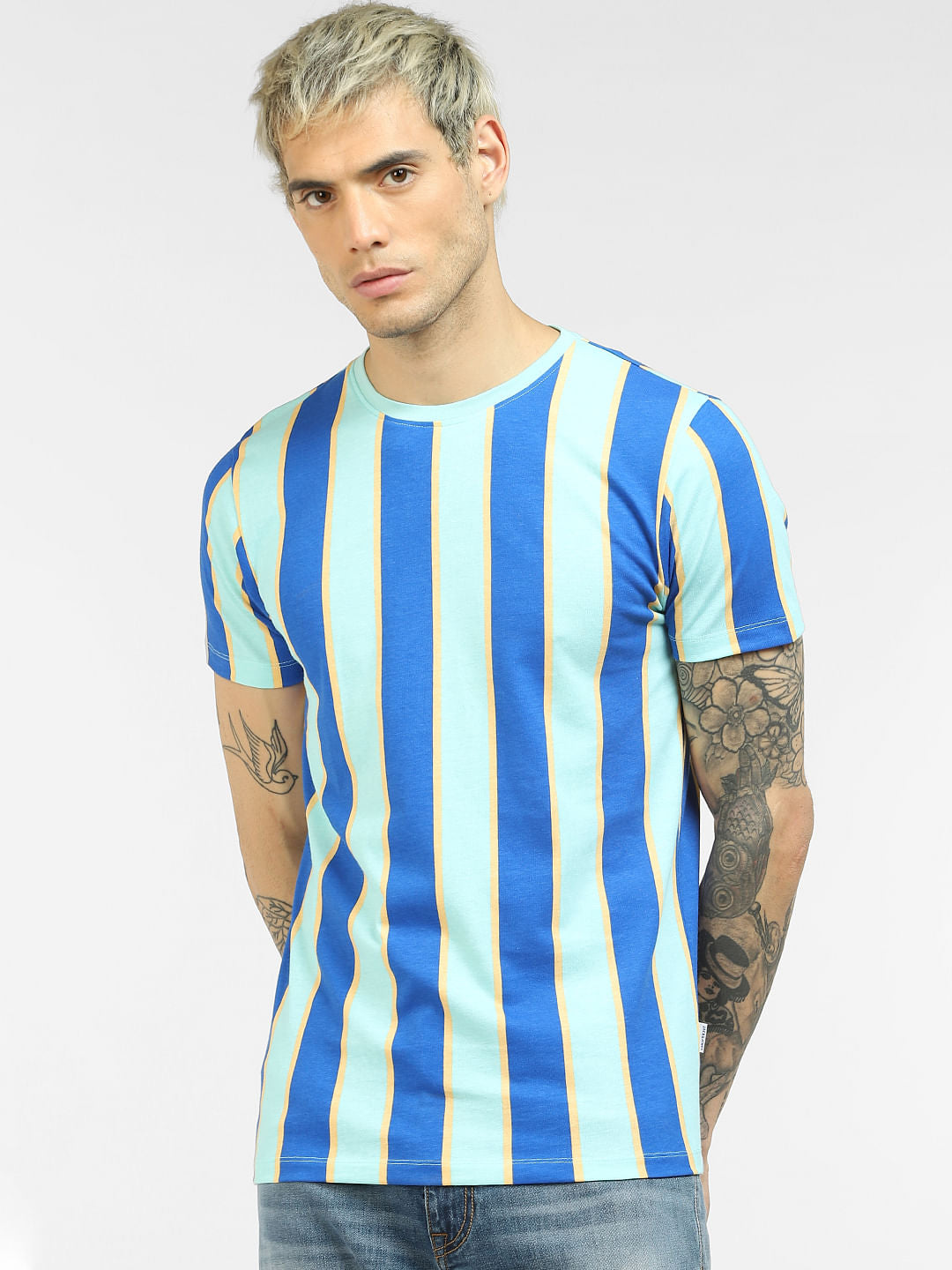 Blue Striped Crew Neck T-shirt