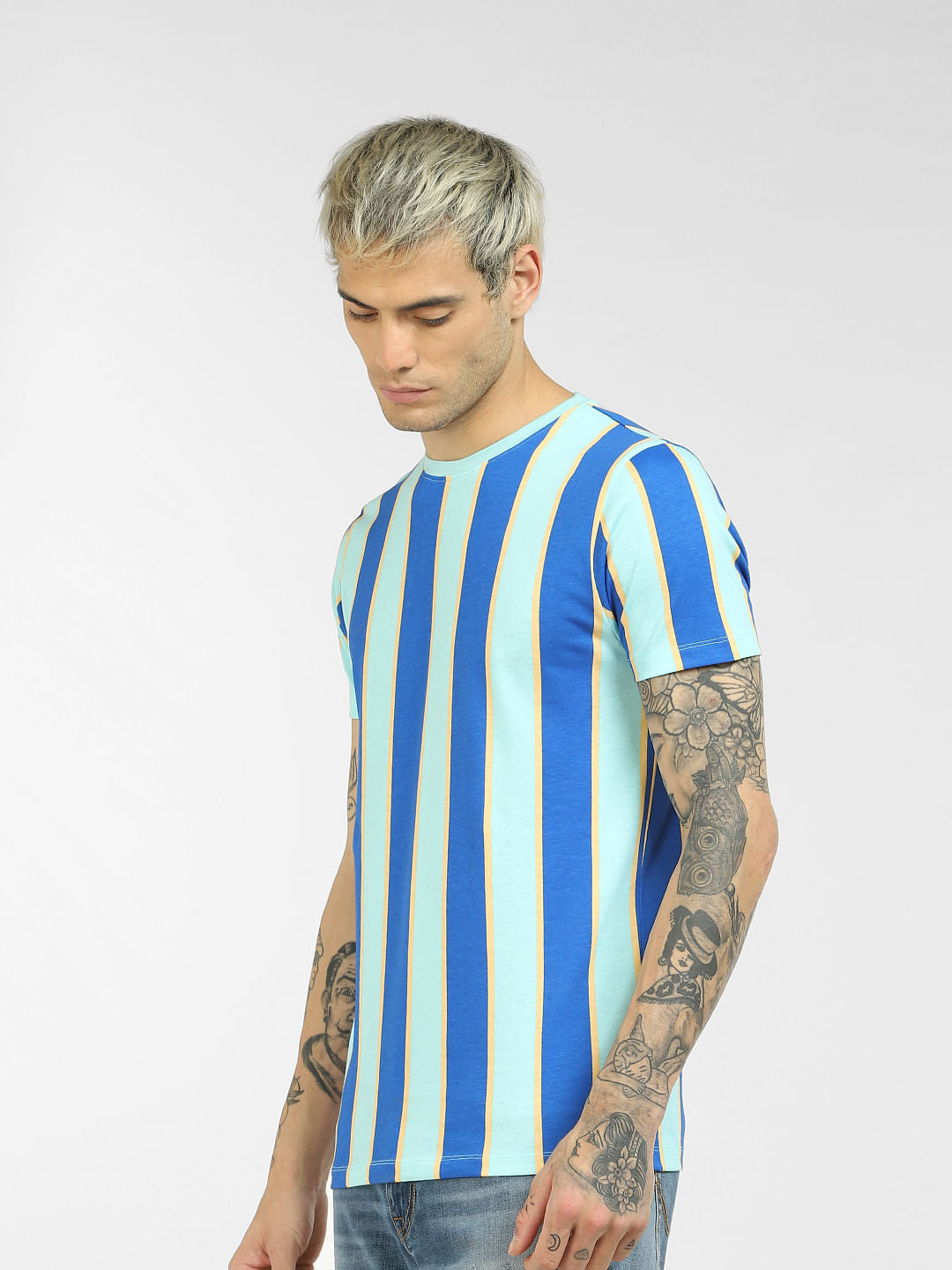 Blue Striped Crew Neck T-shirt