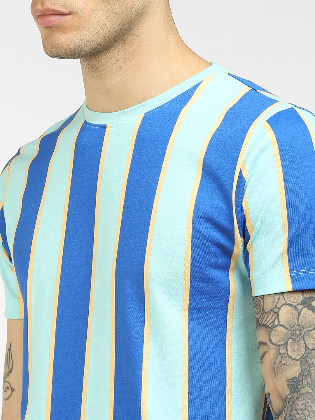 Blue Striped Crew Neck T-shirt