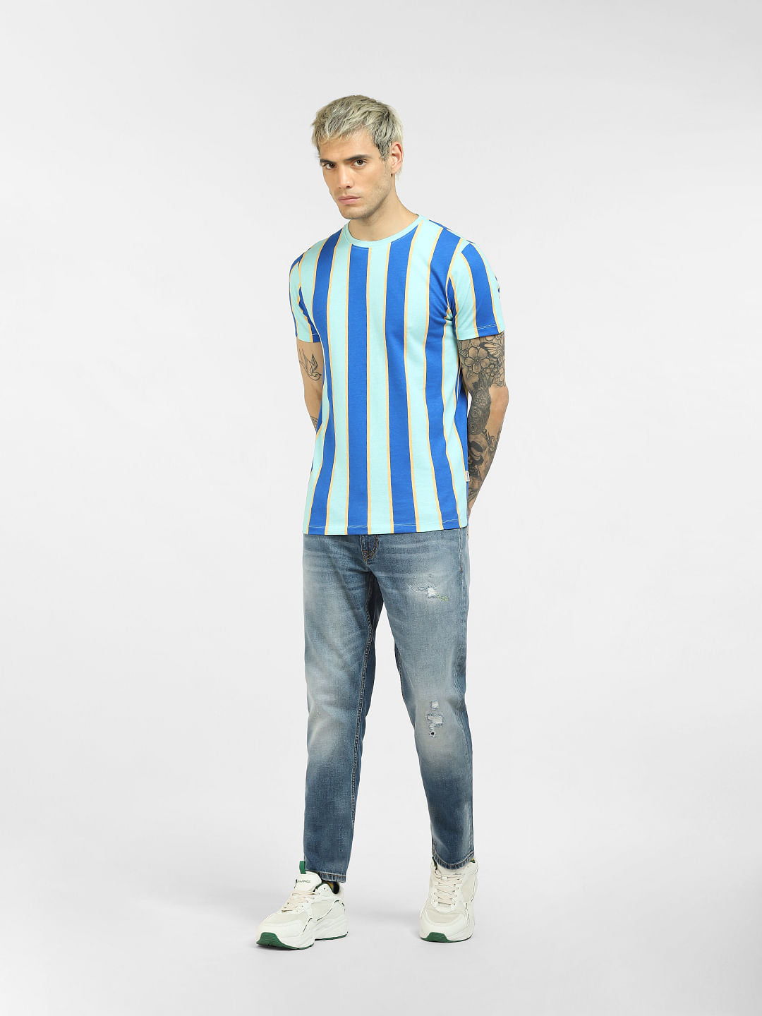 Blue Striped Crew Neck T-shirt