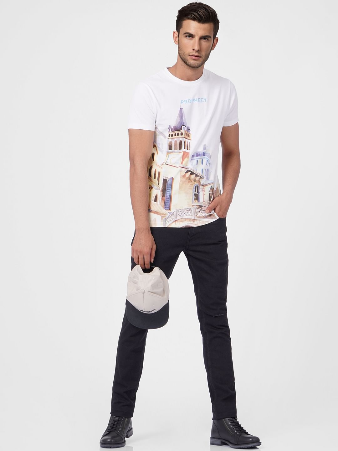 White Graphic Print Crew Neck T-shirt - S