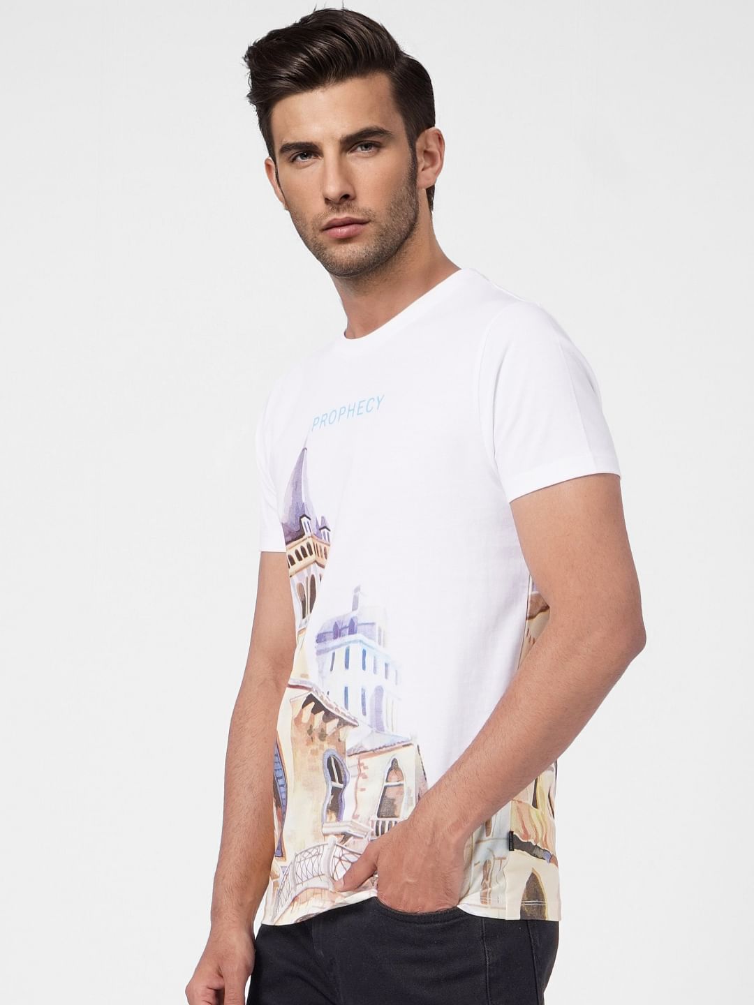 White Graphic Print Crew Neck T-shirt