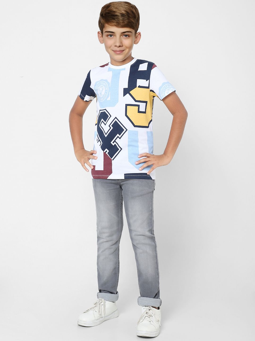 Boys White Typographic Print T-shirt - 4/5Y