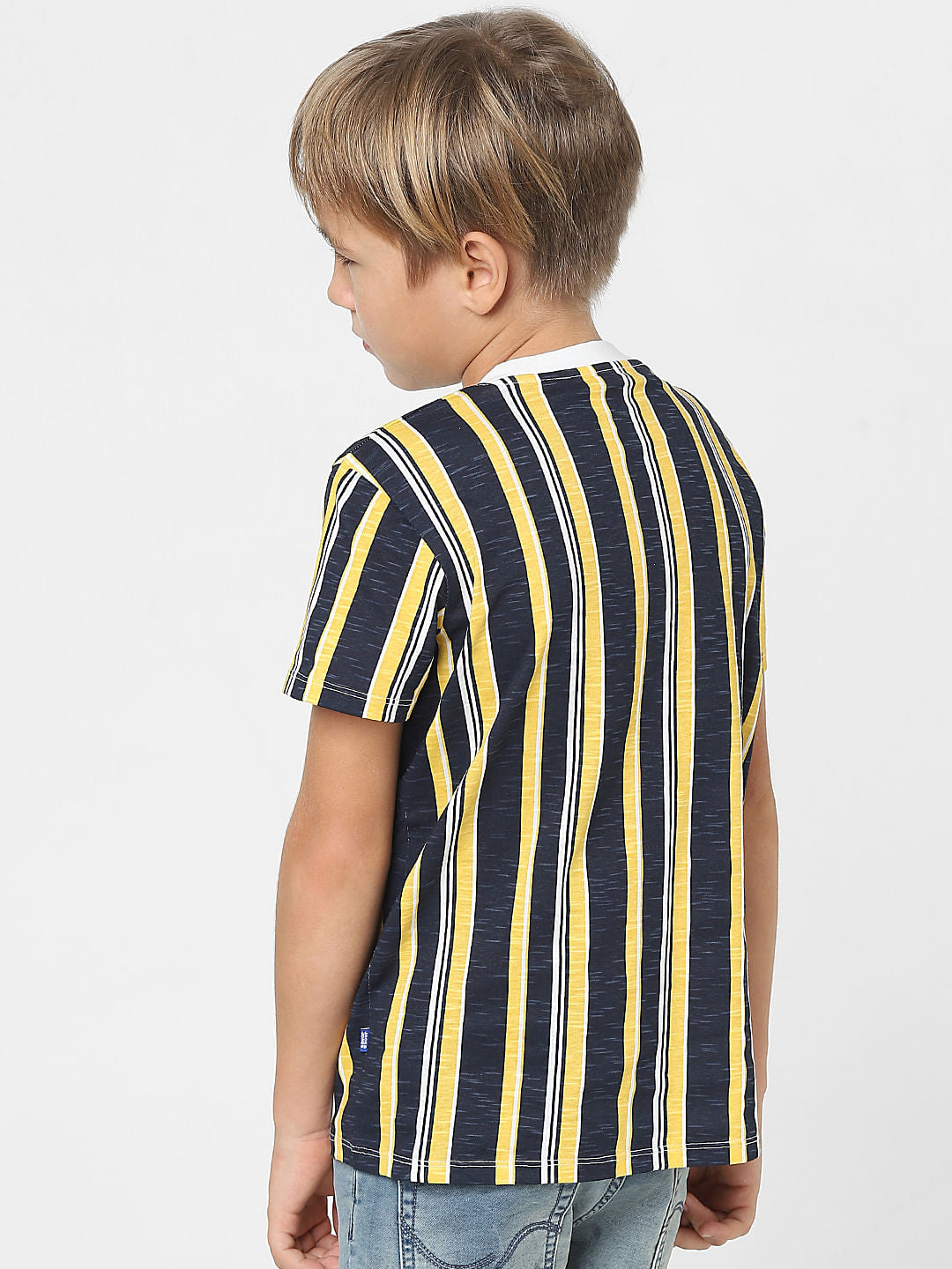 Boys Yellow Striped Crew Neck T-shirt