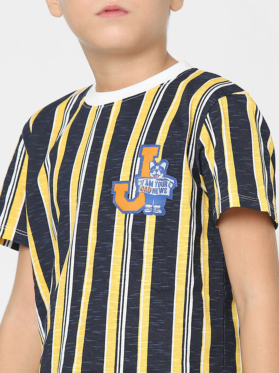 Boys Yellow Striped Crew Neck T-shirt