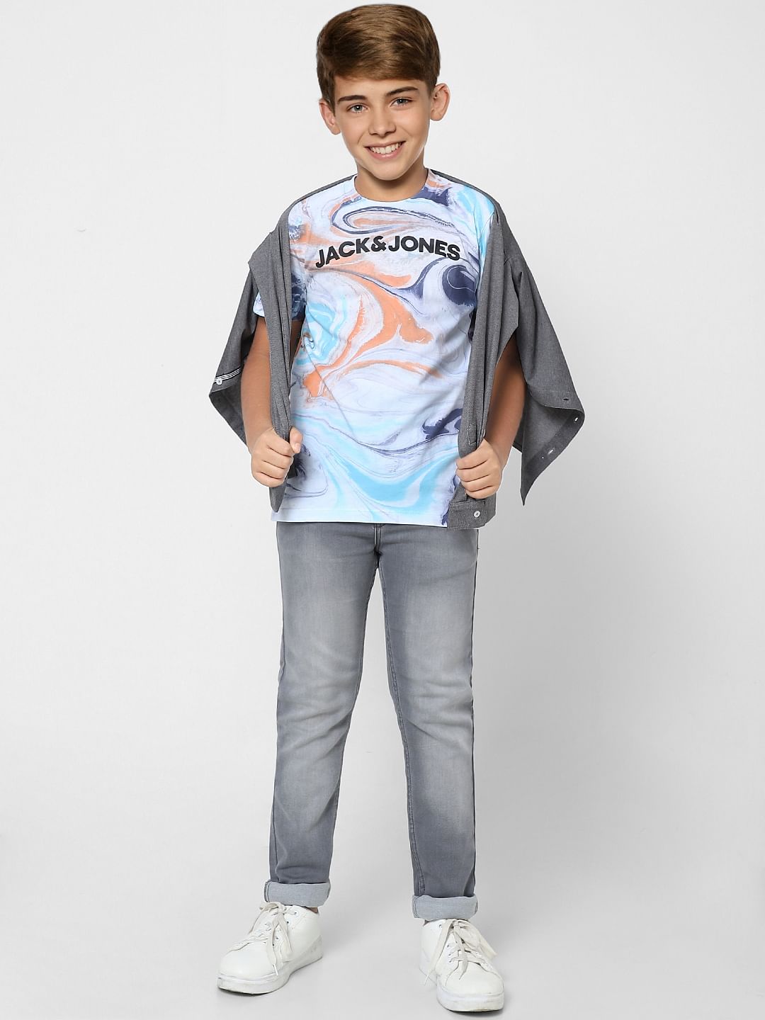 Boys Blue Logo Print Crew Neck T-shirt - 4/5Y