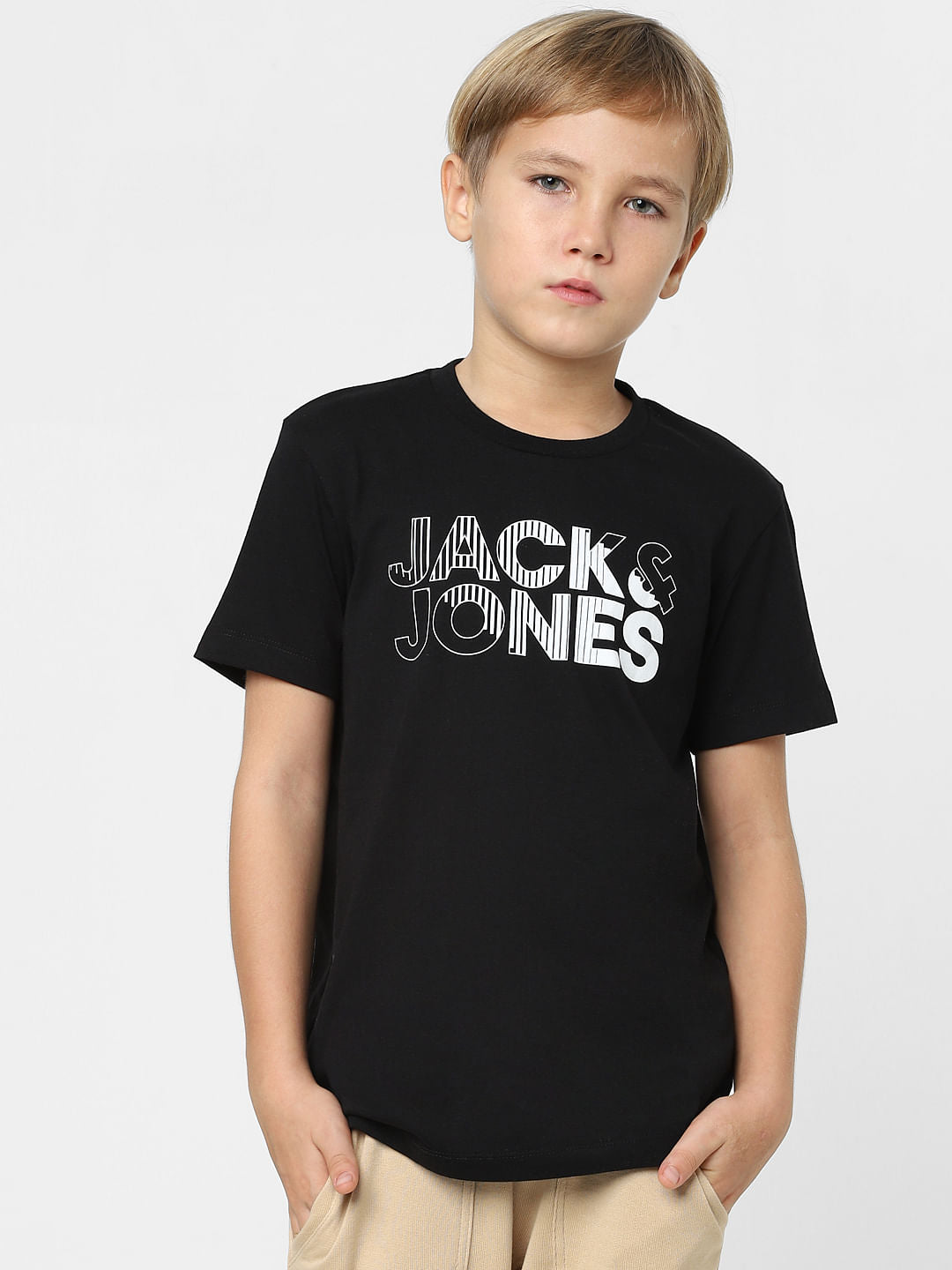 Boys Black Logo Print Crew Neck T-shirt