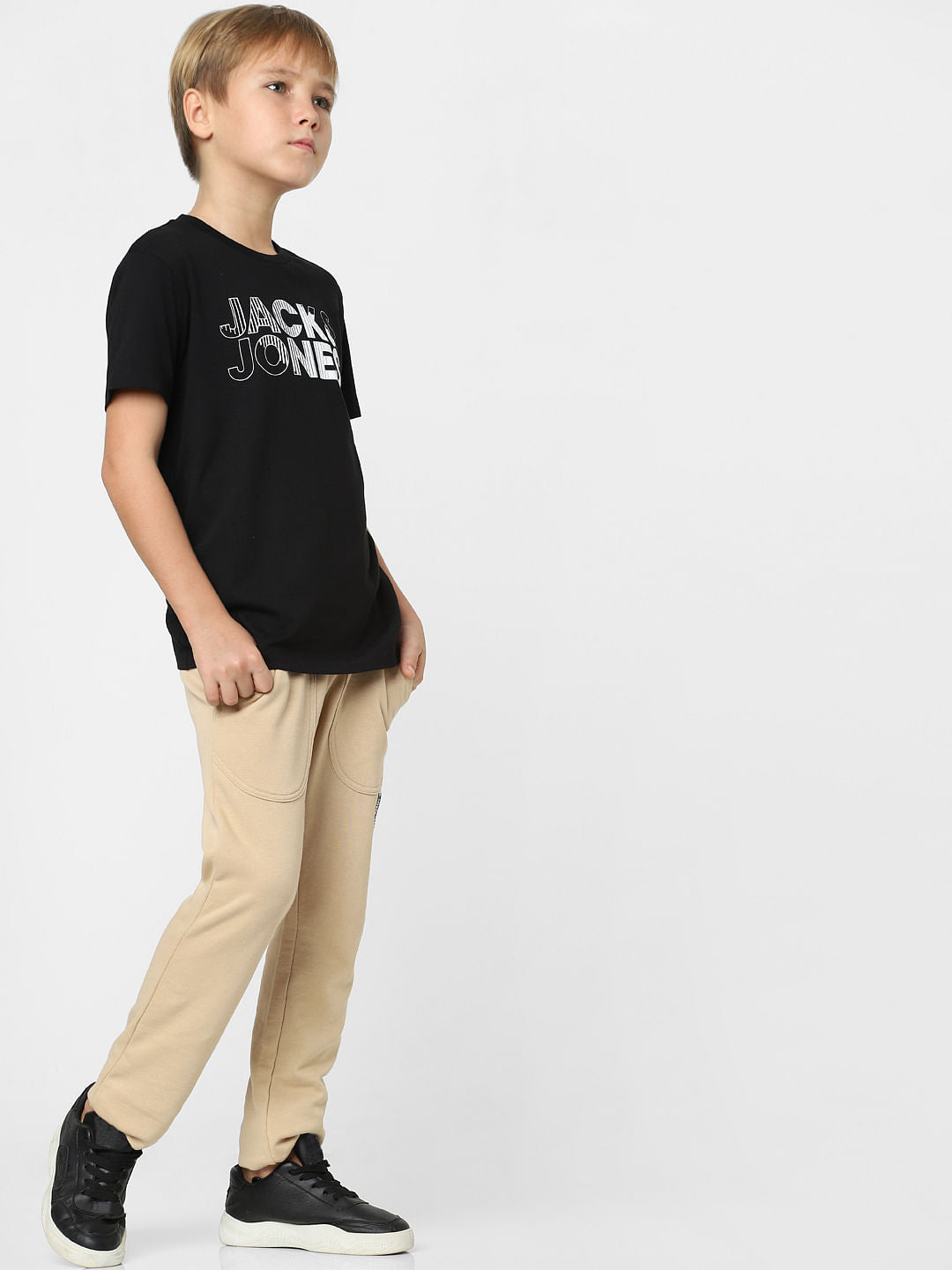 Boys Black Logo Print Crew Neck T-shirt