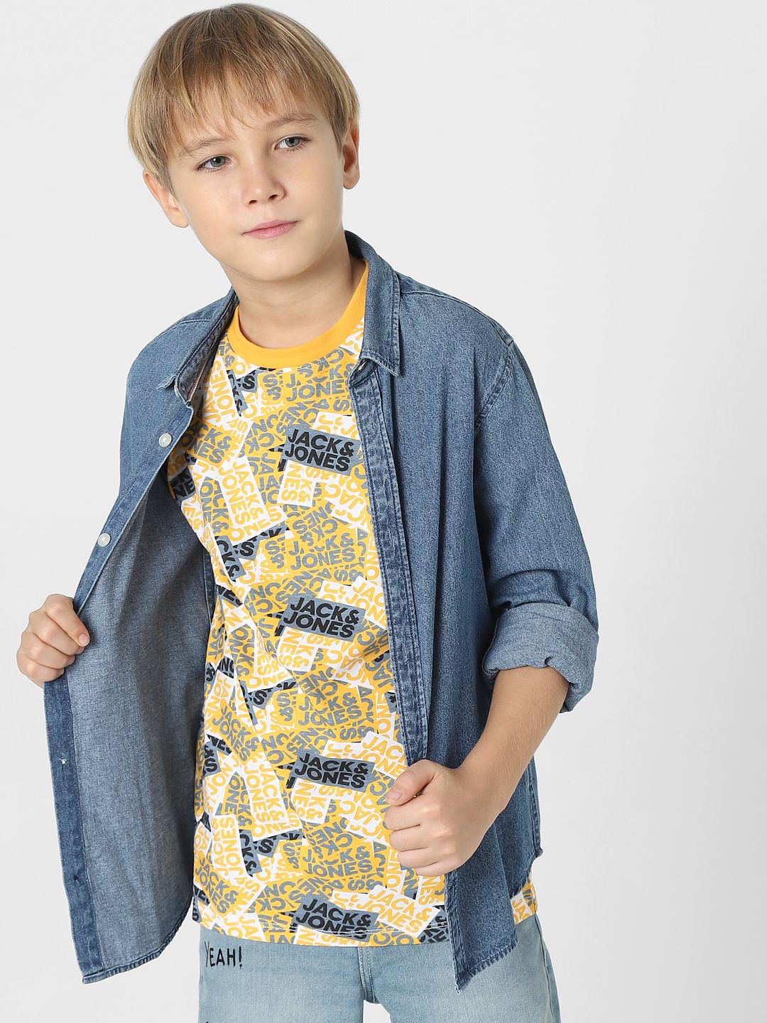 Boys Yellow Logo Print Crew Neck T-shirt - 4/5Y