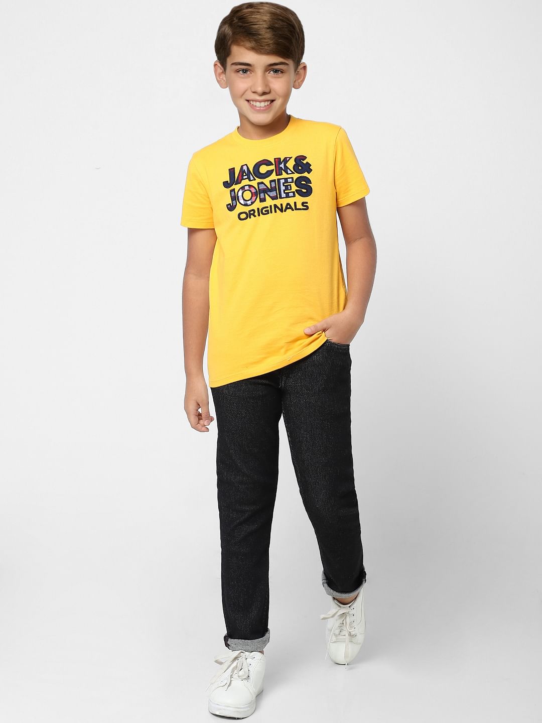 Boys Yellow Logo Print Crew Neck T-shirt - 4/5Y
