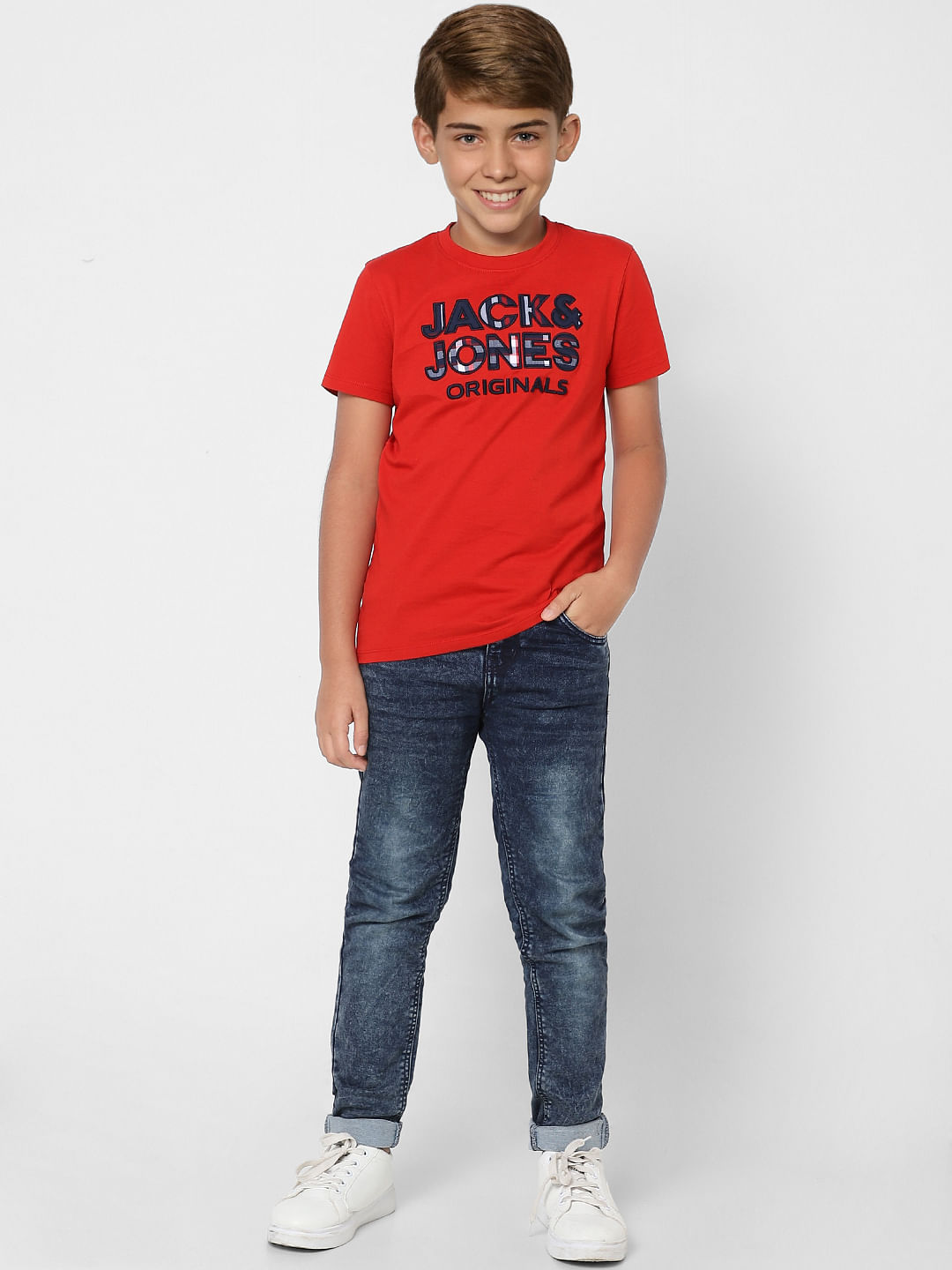 Boys Red Logo Print Crew Neck T-shirt - 4/5Y