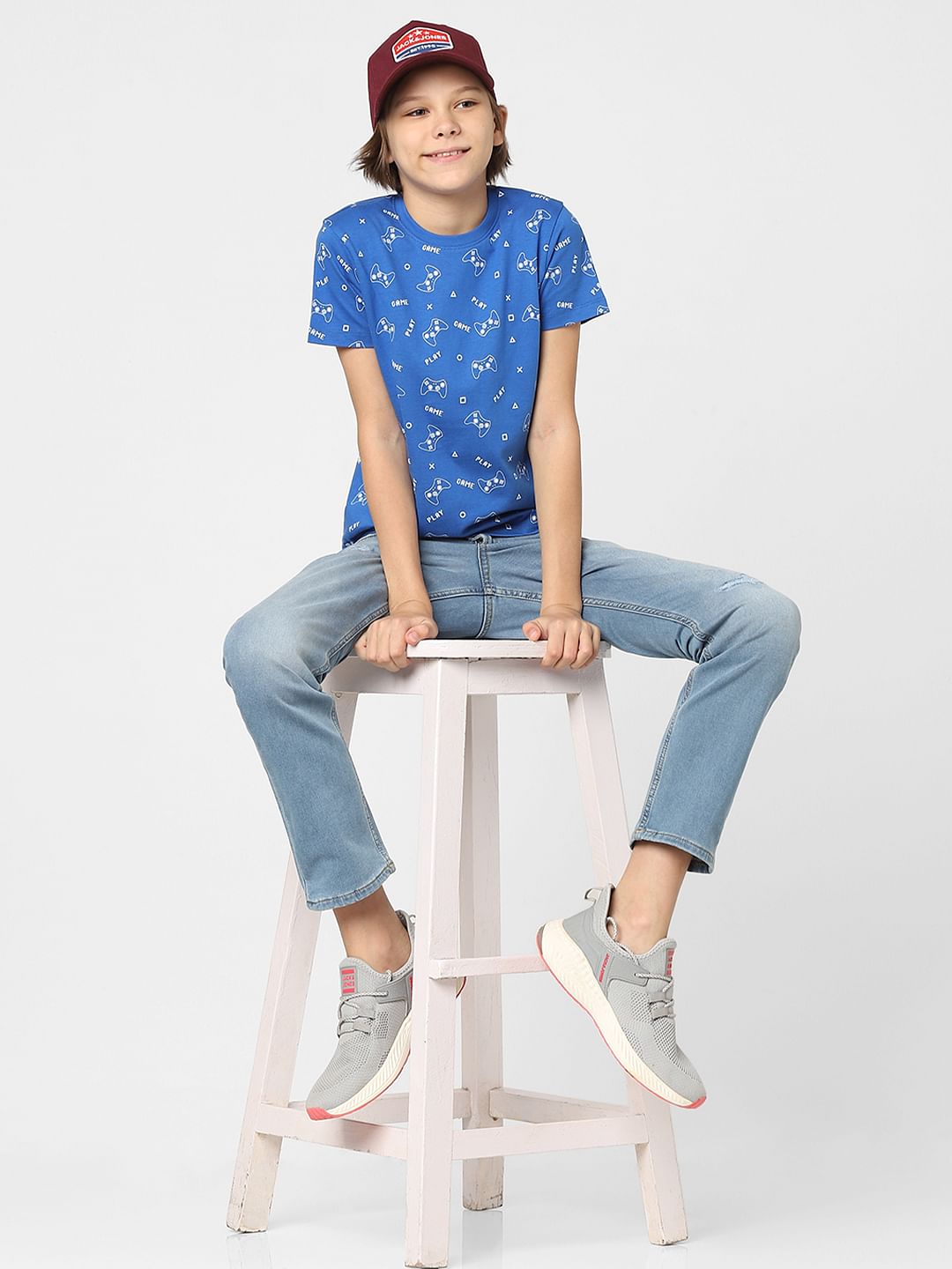 Boys Blue Printed Crew Neck T-shirt - 4/5Y
