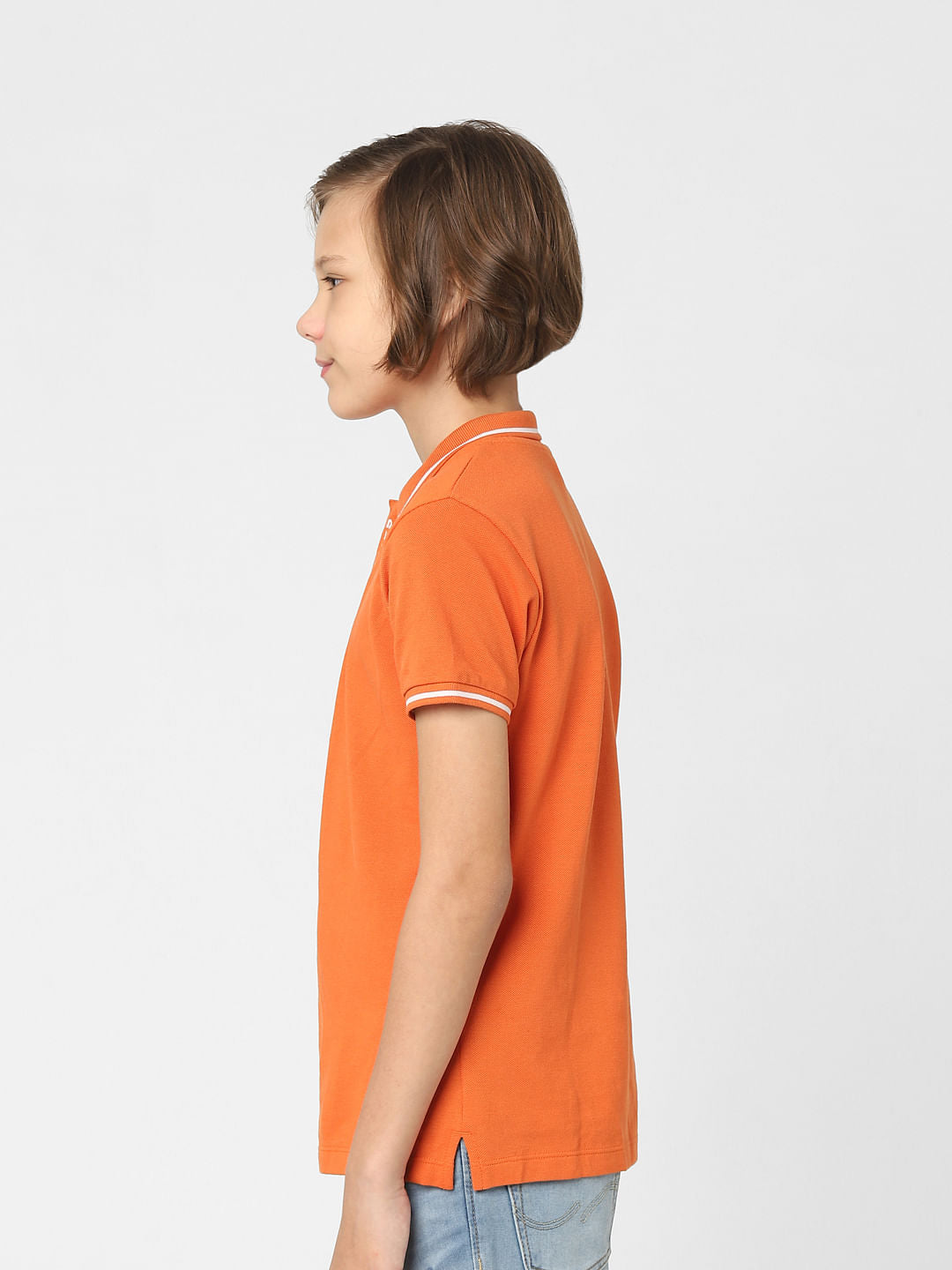 Boys Orange Logo Print Polo Neck T-shirt
