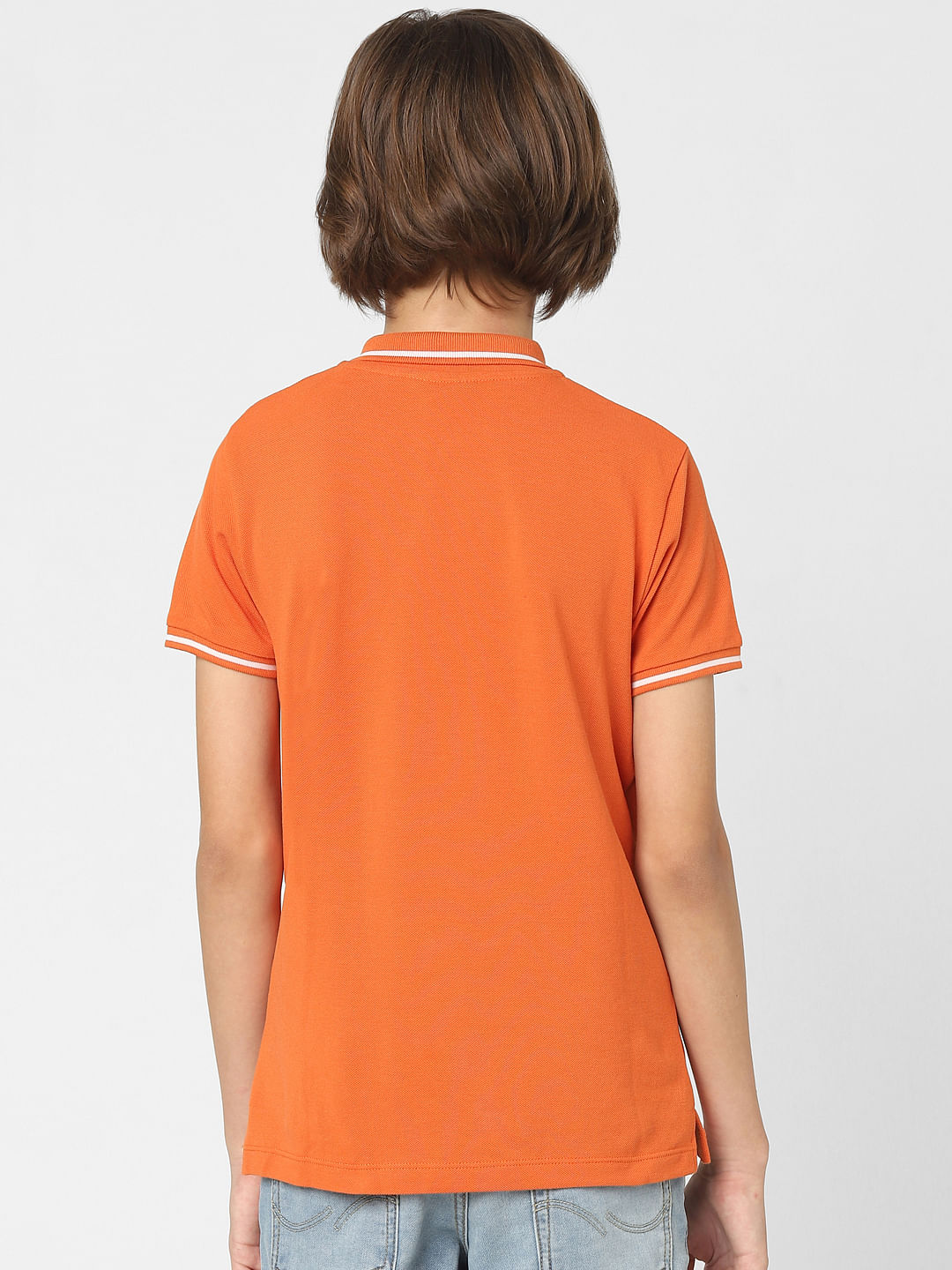 Boys Orange Logo Print Polo Neck T-shirt