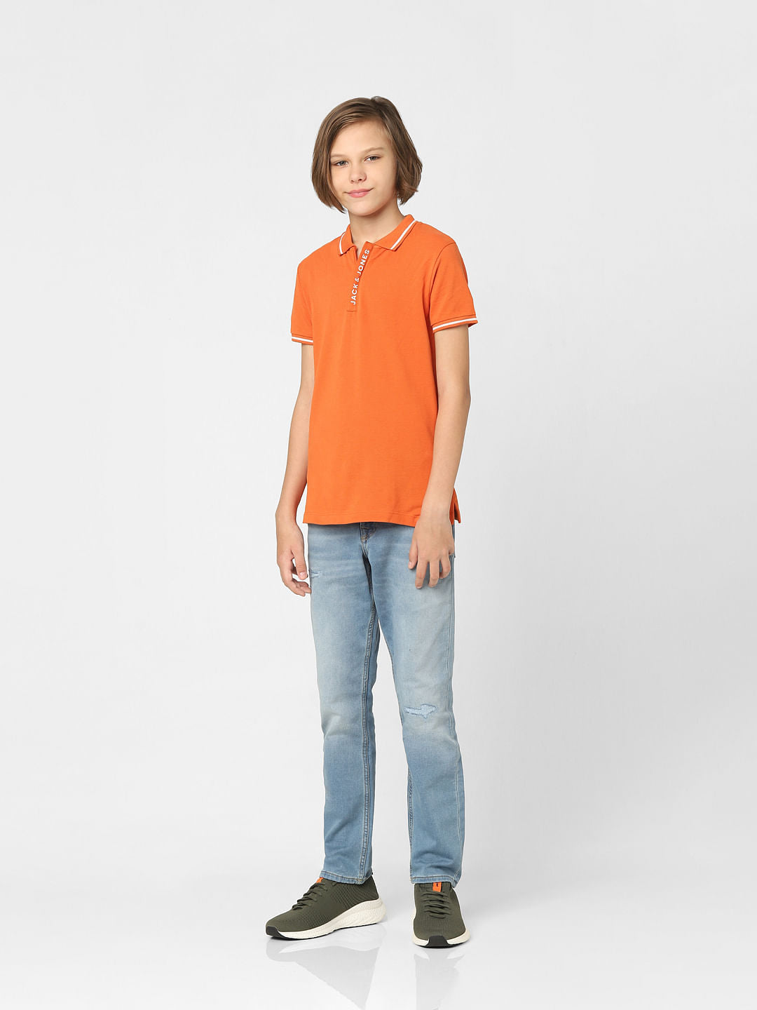 Boys Orange Logo Print Polo Neck T-shirt