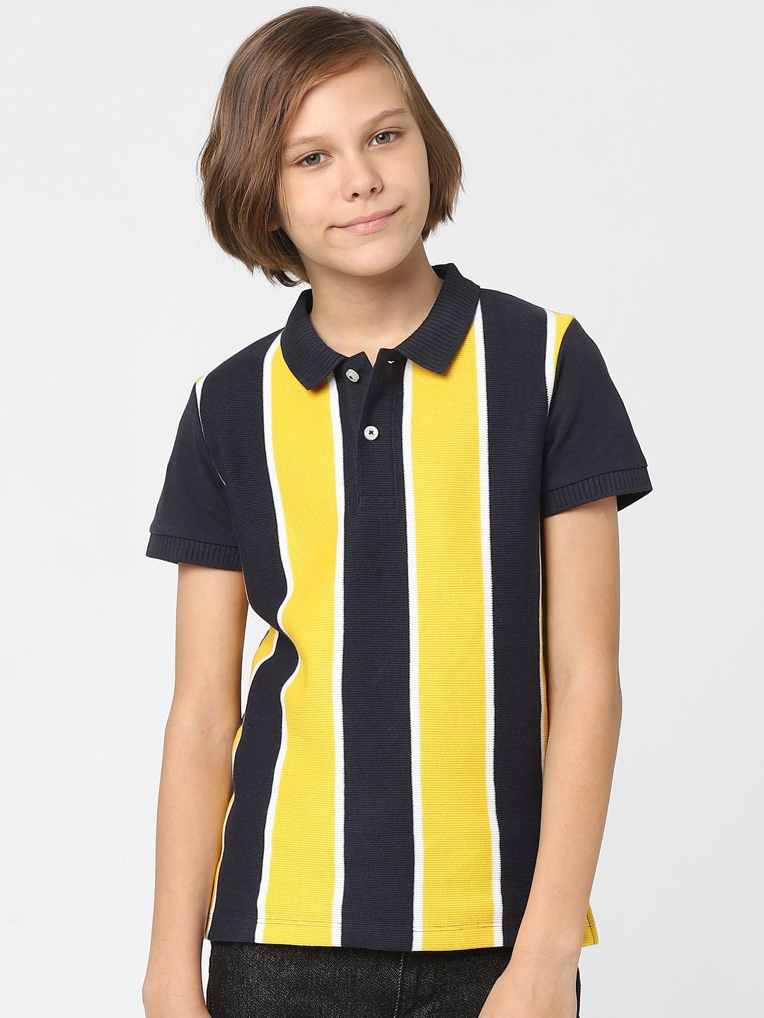 Boys Yellow Colourblocked Polo T-shirt