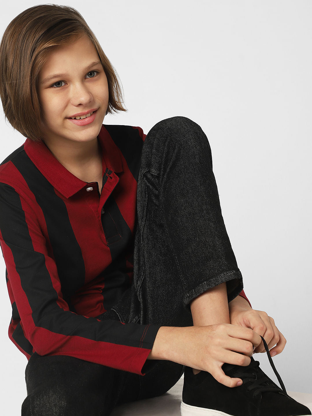 Boys Red Striped Polo Neck T-shirt - 4/5Y